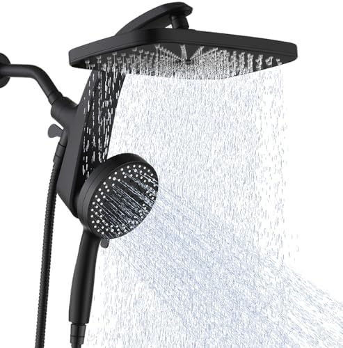 High Pressure Rain Shower Head: Upgrade Shower Heads with Handheld Spray Combo with Fixed Showerhead and 10 Sprays Handheld Shower Head, Detachable Showerheads Built-in Magnetic Docking and Power Jets