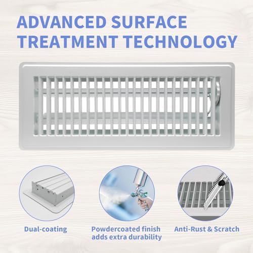 4" x 12" Floor Register 2 Pack - Heavy Duty Steel Walkable Floor Vents - Easy Adjust Air Supply Lever - Vent Covers for Home (White)