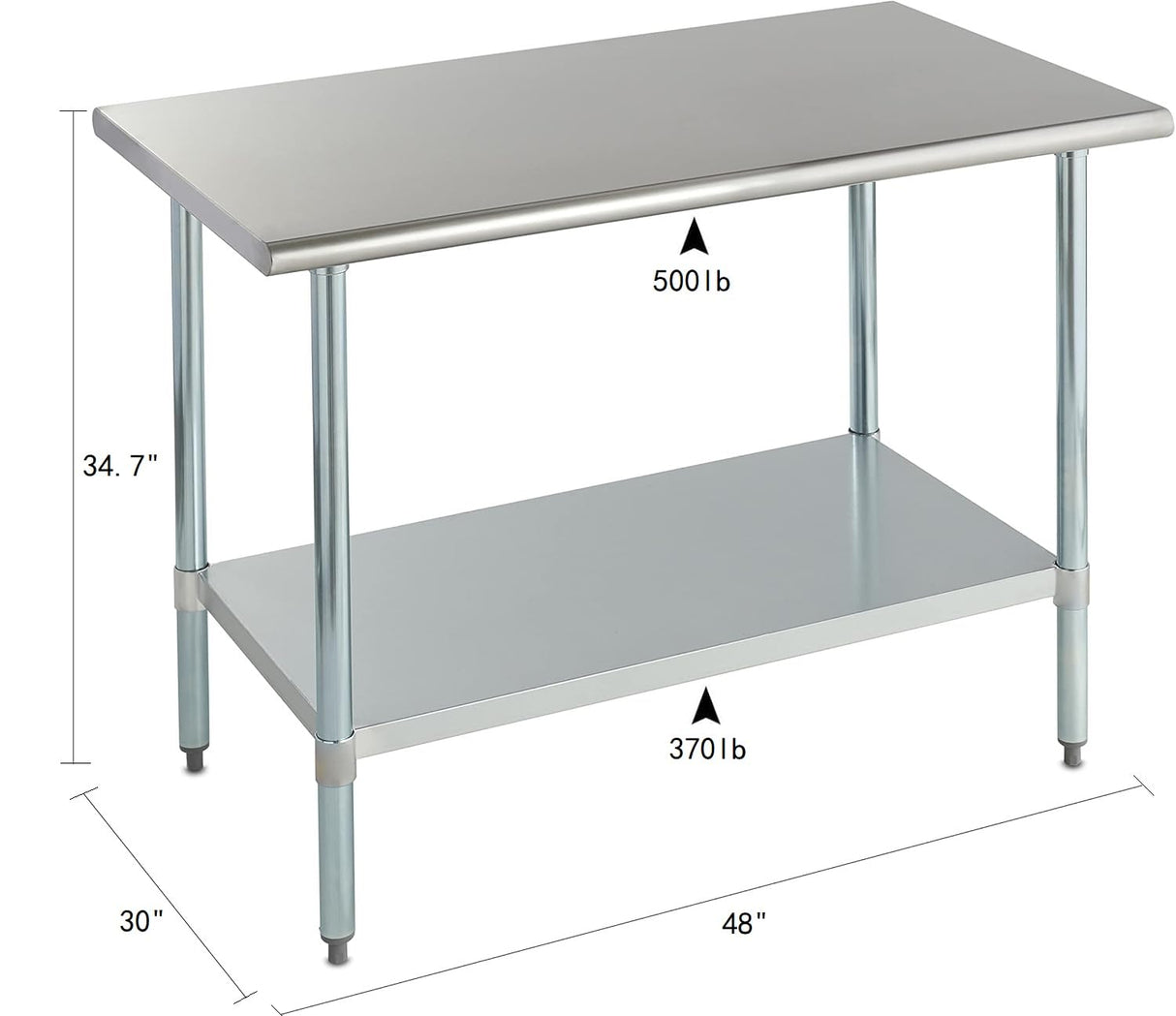 ROCKPOINT Stainless Steel Table for Prep & Work 30x48 Inches, NSF Metal Commercial Kitchen Heavy Duty Table with Adjustable Under Shelf and Table Foot for Restaurant, Home and Hotel