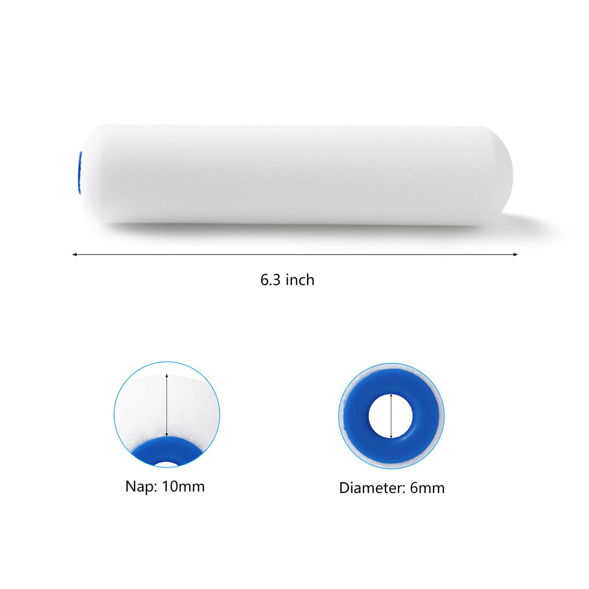 Mister Rui Foam Paint Roller, 6 Inch Paint Rollers, Pack of 24, High Density Foam Paint Roller, Small Paint Roller Covers, 6 Inch Sponge Mini Refill for Painting Walls, Use with All Paints