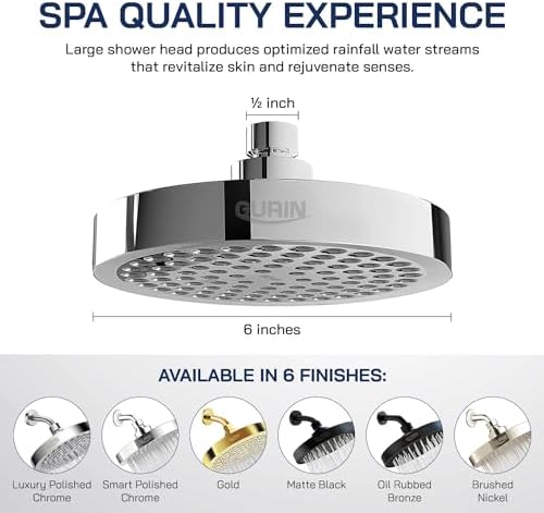 GURIN Shower Head High Pressure Rain, Luxury Bathroom Showerhead with Chrome Plated Finish, Adjustable Angles, Anti-Clogging Silicone Nozzles (California 1.8 GPM)