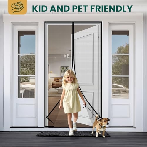 Magnetic Screen Door Mesh with Super Strong Magnets Fit Door Size 36" X 80", Mesh Size 38" X 81" Heavy Duty Door Net Screen for Sliding, French, Single and Patio Doors