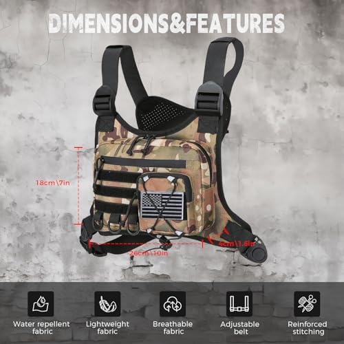 Outdoor Sports Chest Bag for Men, Chest Vest Holster Fits Most Pistols, EDC Travel Chest Pack for Running, Hiking
