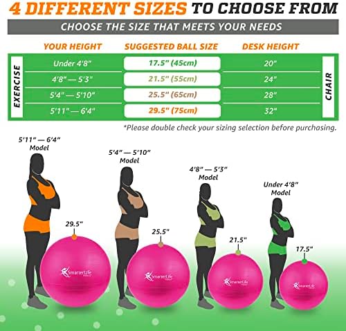 SmarterLife Exercise Ball Yoga Ball for Fitness, Balance, Stability, or Pregnancy, Gym Ball for Core Workout, Physical Therapy, Yoga Ball Chair for Office, Anti-Slip Anti-Burst