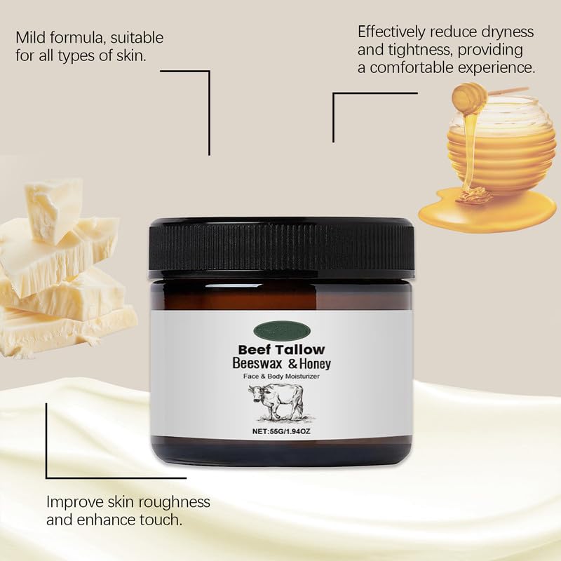 Beef Tallow Cow Fat Cream Moisturizing Face Body Moisturizer with Firms Softens Skin 1.94 oz