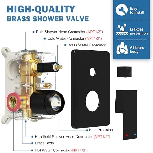 Black Shower System, Shower Faucet Set with 10-Inch Rain Showerhead and Handheld Spray, Wall Mounted High-Pressure Showerhead Combo Set Included Valve and Trim, Matte Black