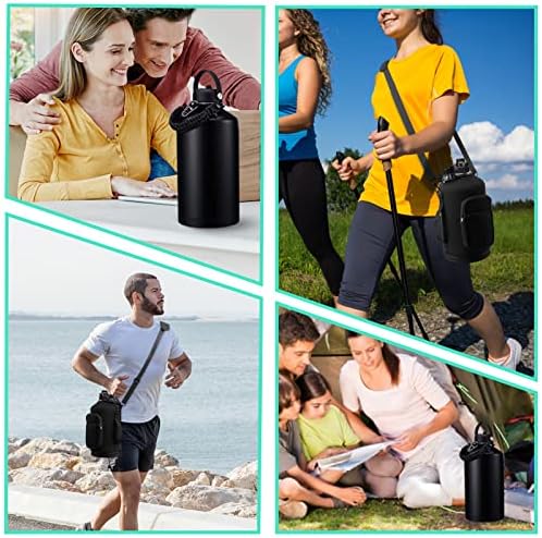 128OZ Insulated Water-Bottles with Strap - 1 Gallon Large Water Jug with Straw & Spout Lid, Stainless Steel Water Bottle Leak Proof, Cold-48h Hot-24h Metal Water Flask w/Paracord Handle, Carrier Bag