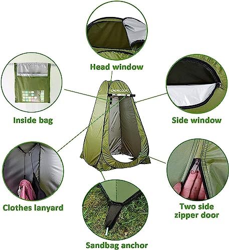 Pop-up Shower Tent & 20L Solar Shower Bag Combo - Waterproof Camping Privacy Shelter with Portable Heated Water Reservoir for Outdoor Bathing, Beach, Hiking (Green, 120x120x190cm)