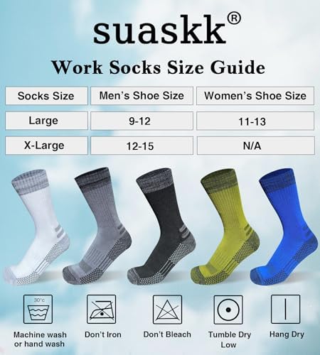 Men's Crew Work Boot Socks Thick Cushioned Moisture Wicking Hiking Sock 4 Pairs