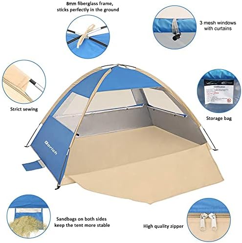 Gorich Beach Tent Sun Shelter for 3/4-5/6-7/8-10 Person with UPF 50+ UV Protection, Lightweight & Easy Setup Beach Shade Canopy, Portable Beach Shade Tent Beach Cabana