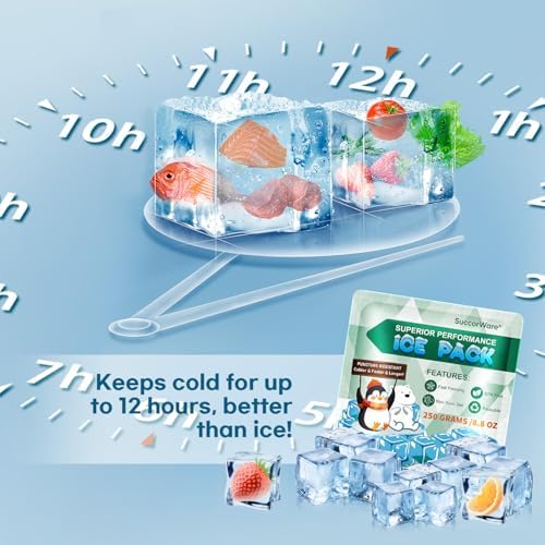 5 Packs Reusable Ice Packs for Lunch Boxes - 12+ Hour Cooling Ice Gel Pack for Camping, Beach, Office - Ice Packs for Cooler Bag, Cooler Backpacks