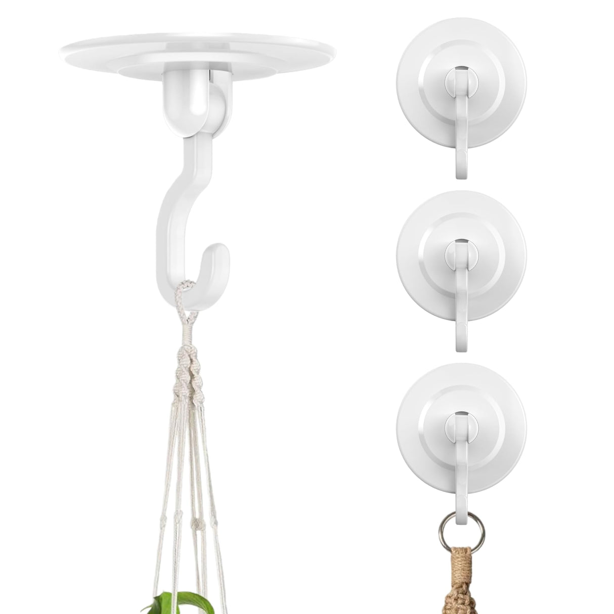 Adhesive Wall & Ceiling Decor Hooks: 8-Pack 3 lbs Heavy Duty No-Drill 360° Swivel Adjustable for Hanging Home Accents Lights Plants Wind Chimes Compatible with 3M Command Strips