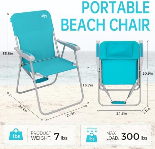 #WEJOY Folding Beach Chair for Adults, Lightweight Beach Chair with Shoulder Straps, High Back Beach Chairs with Hard Armrest, Supports 300lbs for Beach Lawn Concert