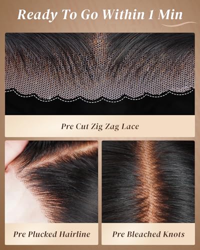Arabella Hair 5x6 Glueless Wigs Human Hair Pre Plucked Pre Cut 230% Density Glueless Wigs 100% Human Hair 12a Pre Plucked Bleached Knots Straight Wig Human hair (16inch, 5X6 Straight Wig)