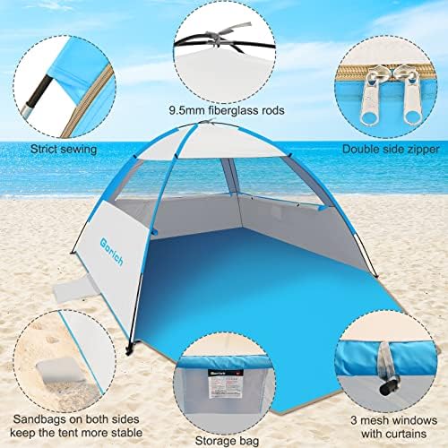 Gorich Beach Tent Sun Shelter for 3/4-5/6-7/8-10 Person with UPF 50+ UV Protection, Lightweight & Easy Setup Beach Shade Canopy, Portable Beach Shade Tent Beach Cabana