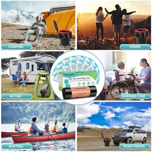 Portable Toilet Bags Poo Gel Set, 8 Gallon Camping Toilet Bags with Portable Toilet Absorbent Gel, Compostable Portable Potty Bags for Camping Outdoor Hiking