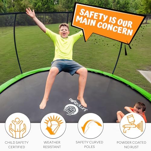 JUMPZYLLA Trampoline Outdoor 8FT 10FT 12FT 14FT 15FT 16FT with Enclosure and Ladder, ASTM Approved Recreational Trampoline for Kids and Adults, Anti-Rust Coated Frame