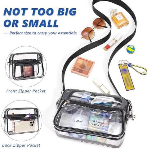 Clear Bag for Stadium Events with 2 Long Straps, See Through Purse for Women Crossbody Bag Concert Stadium Approved