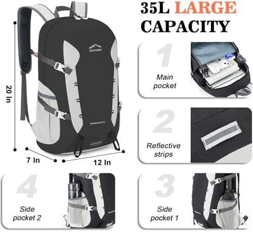 Hiking Backpack,Large 35L Travel Backpacks for Men Women,Water Resistant Ultra Lightweight Foldable Packable Camping Daypack for Outdoor Sports
