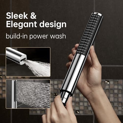 Veken 10" Luxurious All Metal Rain Shower Head with Handheld Spray Combo, High Pressure Rainfall Square Shower Heads with Extention Arm, Wide Dual Showerhead, Bathroom Accessories, Chrome, Silver