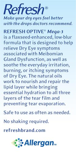 Refresh Optive MEGA-3 Lubricant Eye Drops Preservative-Free Artificial Tears, 0.01 fl oz (0.4 mL), 30 Single-Use Containers