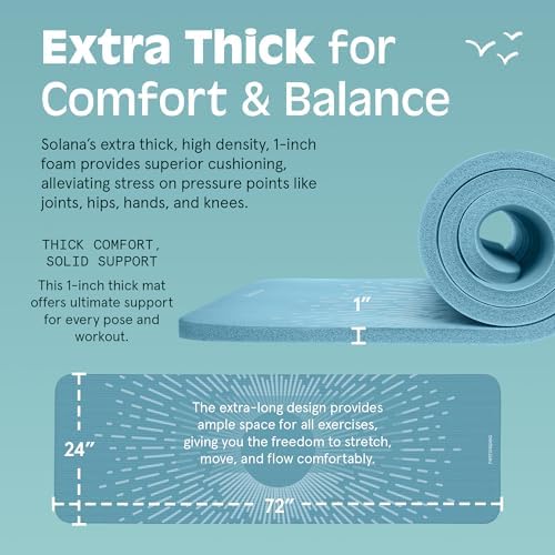 Retrospec Solana Yoga Mat 1" Thick With Nylon Carry Strap for Men & Women - Non Slip Exercise Mat for Home Yoga, Pilates, Stretching, Floor & Fitness Workouts