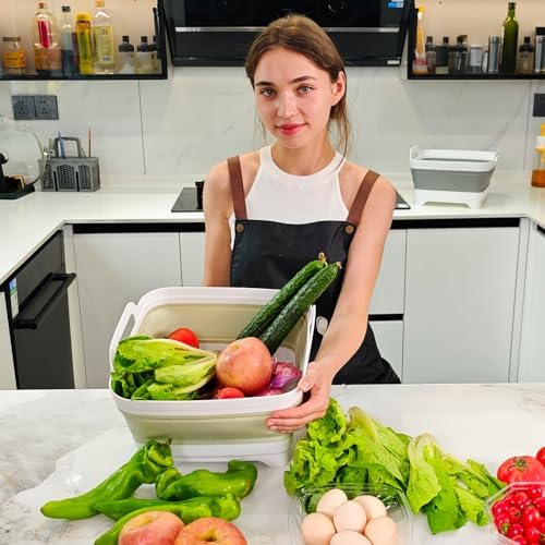 Collapsible Dish Basin Foldable Kitchen Sink With Drain Plug Plastic Laundry Tub 9L/2.4Gal RV & Camping Wash Basin Space-Saving Bottle Washing Sink (Green)