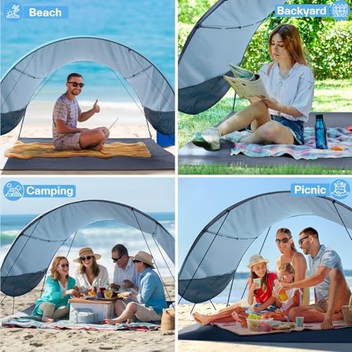 Sportneer Beach Tent Sun Shelter Beach Shade Canopy UPF 50+ UV Protection with 8 Wind Ropes and 12 Ground Stakes for Beach Camping Backyard Picnic Outdoor