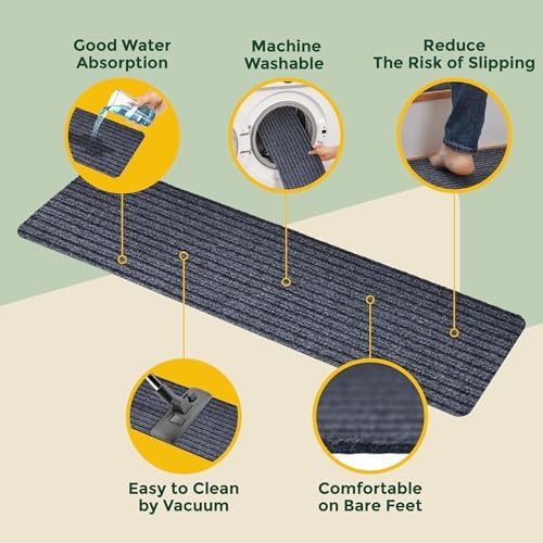 MBIGM 8" X 30" (15 in Pack) Non-Slip Carpet Stair Treads Non-Skid Safety Rug Slip Resistant Indoor Runner for Kids Elders & Pets with Reusable Adhesive - Gray - Carpet Pads for Stairs