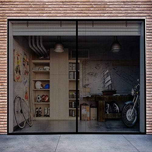 Garage Screen Doors for 1 Car Garage, 8x7Ft Magnetic Closure Heavy Duty Weighted Bottom Screen Self Sealing Fiberglass Mesh Anti Annoying Animals Retractable Net-Easy Assembly & Pass-Through (Black)