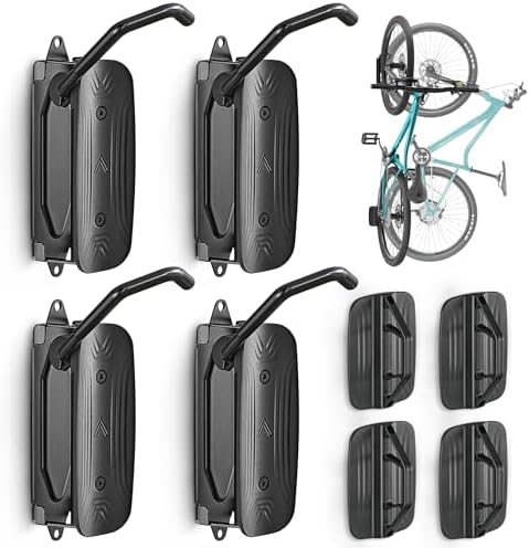 monTEK Swivel Bike Wall Mount, Bike Hangers for Garage, Space-Saving Vertical Bike Rack, Sturdy Bike Storage Rack Holds Up to 66lbs, Easy to Install, 4 Pack