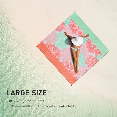 Beach Blanket Waterproof Sandproof Extra Large Beach Mat 79" X 83"/120"x108"for 1-8 Adults Quick Drying Durable Outdoor Picnic Mat for Beach Travel Camping Hiking
