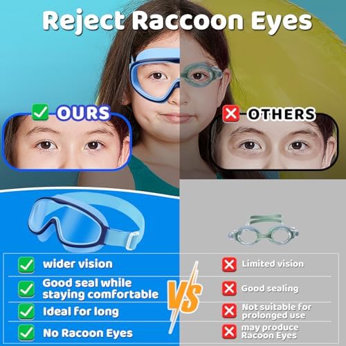 Vvinca Kids Goggles with Comfort Fabric Strap, Kids Swim Goggles Wide View Anti-Fog/UV No Leaking Swimming Goggles for 3-14