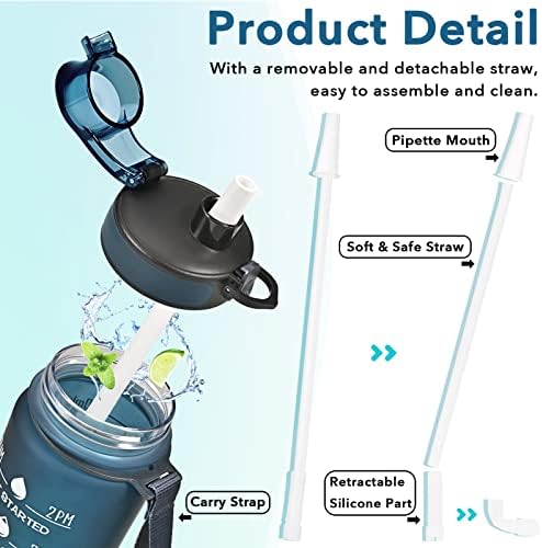 Enerbone Water Bottle, Leakproof BPA & Toxic Free, Motivational Water Bottle with Times to Drink and Straw, Fitness Sports Water Bottle with Strap for Office, Gym, Outdoor Sports