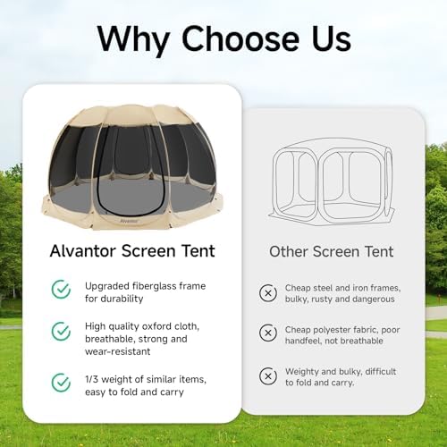 Alvantor Screen House Gazebo, 6-10-15 Person Pop Up Igloo Screened Canopy Tent with Mosquito Netting Sides, Instant UV Resistant Sun Shelter for Garden, Patio, Backyard