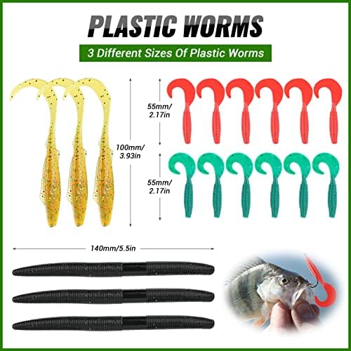 PLUSINNO Fishing Lures Baits Tackle Including Crankbaits, Spinnerbaits, Plastic Worms, Jigs, Topwater Lures, Tackle Box and More Fishing Gear Lures Kit Set, 102/302Pcs Fishing Lure Tackle