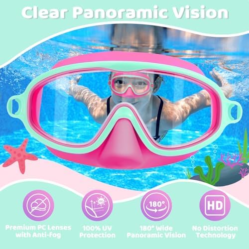 Vvinca 2 Pcs Kids-Swim-Goggles with Nose Cover, Swimming Diving Mask Wide View Anti Fog UV Anti Shattered Lens for Kids 3-6