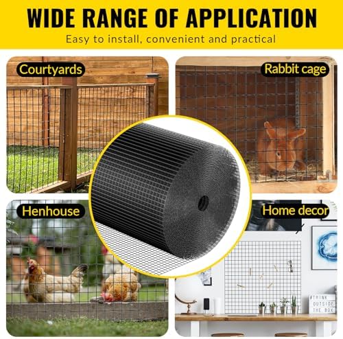 Hardware Cloth 1/2 inch 48 x 100 ft Heavy Duty Black Chicken Wire Fencing 19 Gauge Vinyl Coated Welded Wire Mesh Roll PVC Hardware Cloth Chicken Wire Fencing Garden Fence Tree Guard