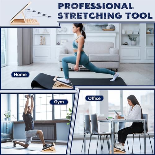Portable Wooden Slant Board for Calf Stretching Squats Calf Stretcher Pilates Physical Therapy Equipment Adjustable Incline Board for Knees Ankle Heel Feet Leg