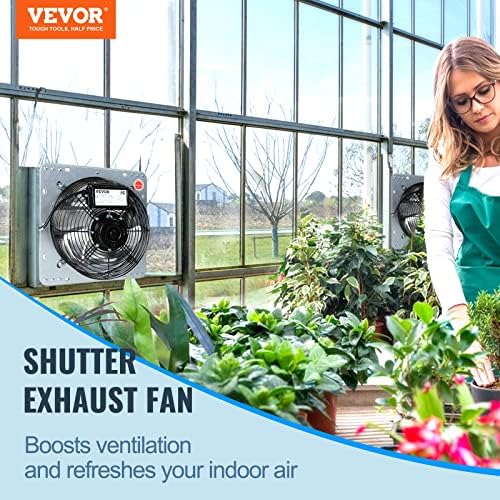 VEVOR 10'' Shutter Exhaust Fan, High-speed 820 CFM, Aluminum Wall Mount Attic Fan with AC-motor, Ventilation and Cooling for Greenhouses, Garages, Sheds, Shops, FCC (No Power Plug Included)