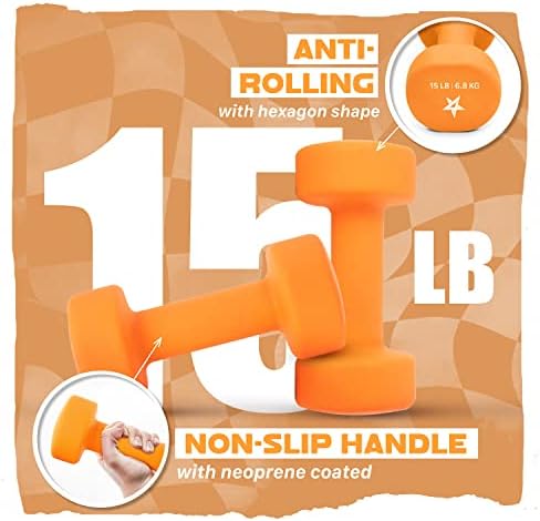 Yes4All Neoprene Coated Dumbbell Hand Weight Sets of 2 - Multiple Weight Options with 15 Colors, Anti-roll, Anti-Slip, Hexagon Shape