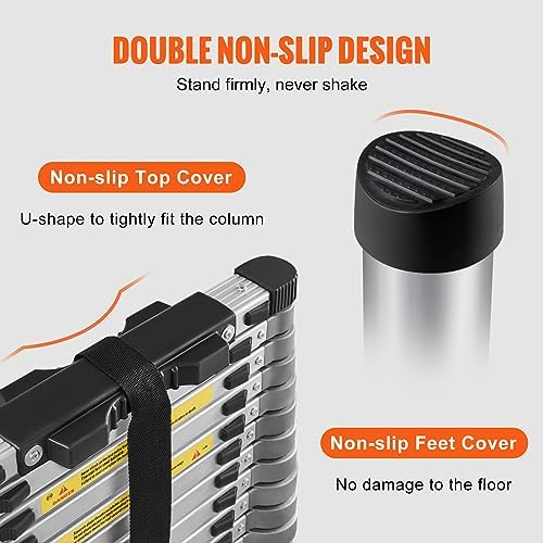 VEVOR Telescoping Ladder, 15 FT Aluminum Collapsible Extension Ladder, 400 LBS Capacity with Non-Slip Feet, Portable Multi-Purpose Compact Ladder for Home, RV, Loft, ANSI Liste…