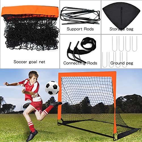 2 Pack 4’ x 3’ Size Portable Kid Soccer Goals for Backyard, Indoor and Outdoor Pop Up Soccer Goals, Orange, Theresduet