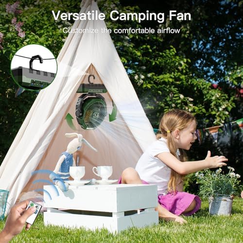 FRIZCOL 3-in-1 Camping Fan - Portable Fans Rechargeable - 24000mAh 9-Inch Battery Powered Fan(140Hrs) with Light & Remote for Indoor, Outdoor, Tent, Travel, BBQ, Fishing, Jobsite - Green
