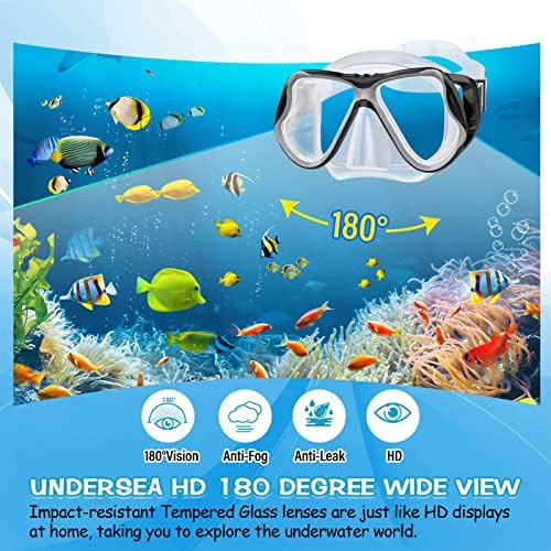 Greatever Dry Snorkel Set,Panoramic Wide View,Anti-Fog Scuba Diving Mask,Professional Snorkeling Gear
