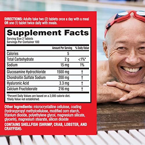 Move Free Advanced Glucosamine Chondroitin + Calcium Fructoborate Joint Support Supplement, Supports Mobility Comfort Strength Flexibility & Bone - 200 Tablets (100 servings)