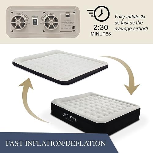King Koil Luxury California King Air Mattress with Built-in High-Speed Patented Pump for Home, Camping & Guests- 16in Inflatable Double High Airbed Blow Up Bed, Waterproof, 1 Year Warranty