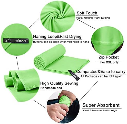 Rainleaf Microfiber Towel Perfect Travel & Gym & Camping Towel. Quick Dry - Super Absorbent - Ultra Compact - Lightweight. Suitable for Trip, Beach, Shower, Backpacking, Pool