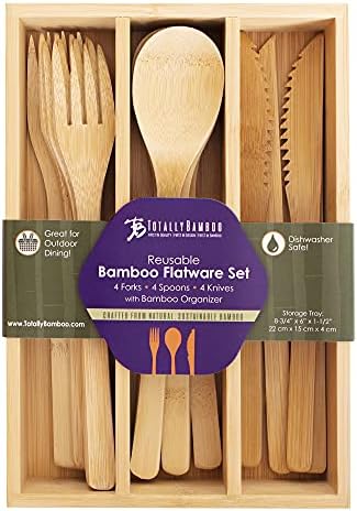 Totally Bamboo 12-Piece Reusable Bamboo Flatware Set with Portable Storage Case, Dishwasher Safe