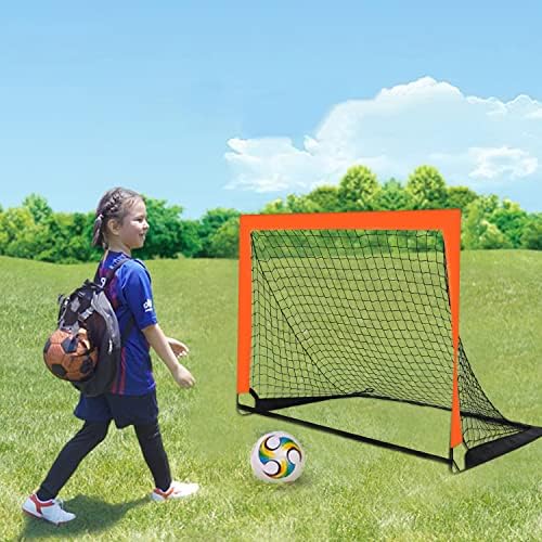 2 Pack 4’ x 3’ Size Portable Kid Soccer Goals for Backyard, Indoor and Outdoor Pop Up Soccer Goals, Orange, Theresduet